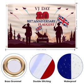 AhfuLife 4Pcs Large VJ Day 80th Anniversary 2025 Flag 3Ft x 5Ft, 80 Years VJ Day Flag 80th Decorations Memorabilia Flag 80 Years Victory In Japan RAF 1945-2025 UK WW2 WWII Decorations (VJ DAY - 4 Pcs)