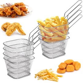 GIRAFEDA Set of 8 Small Serving Baskets, Stainless Steel Frying Baskets, Mini Chip Baskets with Handle, Fryer Basket, Frying Basket for Serving for French Fries, Onion Rings, Chicken Nuggets