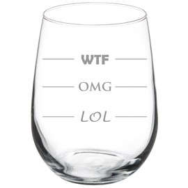 MIP 17 oz Stemless Wine Glass Funny LOL OMG WTF