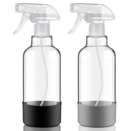 Hethyo Glass Spray Bottles with Silicone Sleeve 16.9oz 2 Pack Empty Spray Bottle for Hair Mist/Stream Spraying for Cleaning Solutions, Plants, Essential Oils (clear-grey&black)