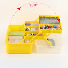 BTSKY 3-Layer Plastic Dividing Storage Box Craft Organizer and Storage with Adjustable Spacers (Yellow+Green)