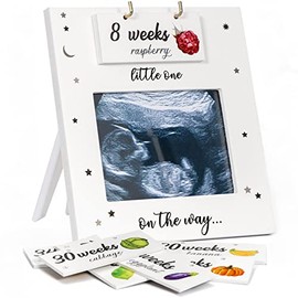 Ultrasound picture Frame, Sonogram Picture Frame with Weekly Belly Bump Fruit & Vegetable Signs, Expecting Parents to be Unique Gifts for Pregnant Women, Pregnancy Milestone to Track Baby Grow, White