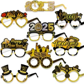 DPKOW Glitter 2025 New Year Party Paper Glasses Black Gold, 18 Laser Party Glasses 2025 New Year's Eve Party Supplies