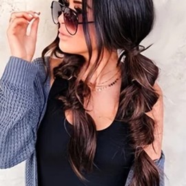 RUSTAMM Bubble Ponytail Wig Synthetic Braided Extensions with Hair Ties Hair Band Hairpieces for Women Girls DIY Daily Wear Hair Accessories (Brownish Black)