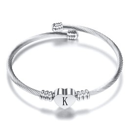 SBI Jewelry Silver Initial Bracelet for Women Letter Cuff K Pendant Heart Bangle Charm Bracelets for Women Best Friend Girlfriend Birthday