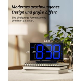 GOLOZA Digital Alarm Clock, Digital Clock with Modern Curved Design, 2 Volumes, 3 Alarm Tones, 5 Brightness Levels + Off, Snooze, Memory Function, 12/24HR Digital Alarm Clock, LED Digital Clock
