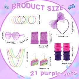 Accesorios de neón 80s para mujer – Guantes de red, diadema de encaje y pulseras