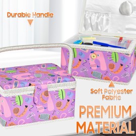 LBTEE Sewing Basket with Removable Tray, Wooden Sewing Box with Soft Polyester Fabric Cover, Portable Sewing Storage Organizer for Sewing Notions, Tools & Craft Supplies (Purple, Small Rectangle)