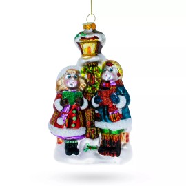 BESTPYSANKY Carolers by a Vintage Lantern Blown Glass Christmas Ornament