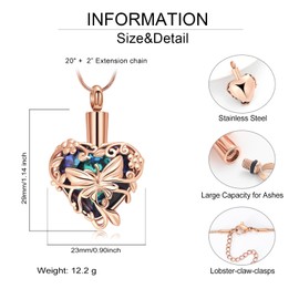 QGJNSGC Crystal Urn Necklace for Ashes Butterfly Cremation Jewelry Heart Urn Holder Necklaces for Women Memorial Jewelry, Gemstone