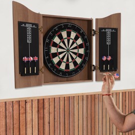Dartboard, Classic Dartboard Cabinet, MDF and Sisal Dartboard with Dart Scoreboard and 6 Steel Tip Darts, Easy Assembly Complete with All Accessories Dart Boards Set for Adults (Brown)