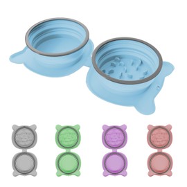 Gavpepy Dog Bowls Pet Collapsible Bowl Slow Feeder Outdoor, Dog Travel Bowls Portable Foldable Cat Water Dish Bowl for Pets Walking Parking Camping (Blue(Two Bowl Slow Feeder))