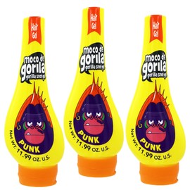 Moco de Gorila Punk, Hair Styling Gel, Reactivate with water, Long-lasting Hold, 3-Pack of 11.99 Oz Each, 3 Squeezable Bottles.