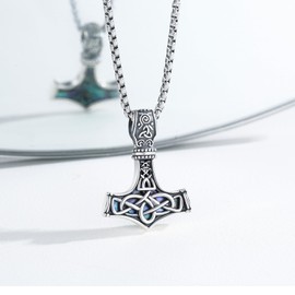 REDSUN Viking Thor's Hammer Necklace 925 Sterling Silver Thors/Arrowhead/Anchor/Hammer Pendant Celtic Pendant Amulet Jewellery for Men Son Boys Women Men Unisex, Sterling Silver
