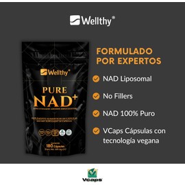 Wellthy Pure NAD+ 500mg 180 Cápsulas. B Nicotinamide Adenine Dinucleotide, 180 Porciones por Envase, 100% Puro, Vcaps Cápsulas Veganas, Bottle Free