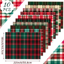 Hahafelt 10 Pcs Vintage Plaid Christmas Quilting Fabric 18 x 22 Inch Retro Homespun Fabric Jelly Squares Lattice Rustic Precut Buffalo Grid Quilting Strips for Xmas Craft Sewing DIY