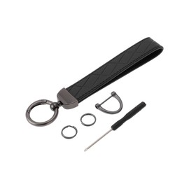 Partuto 1 Set Universal Car Keychain - Car Home Women Men Key Chain with Ring Durable - PU Leather Zinc Alloy Black Deep Gray