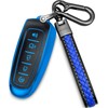 Yonmcfn for ford key fob cover with metal/leather keychain,TPU 5 Buttons Key case,compatible with C-Max Edge Escape Expedition Explorer Flex Focus Taurus Remote smart Key,keychain blue