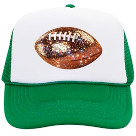 Glitter Football Trucker Hat for Women and Teens Classic 5 Panel Mesh Snap Back White/Kelly Trucker Hat
