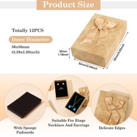 Spritewelry 12pcs Cardboard Jewelry Gift Boxes 2.5x3.6x1.2 inch Necklace Bracelet Packaging Box Square Small Earring Gift Boxes with Bow for Valentine's Day Anniversary Packing (Brown)