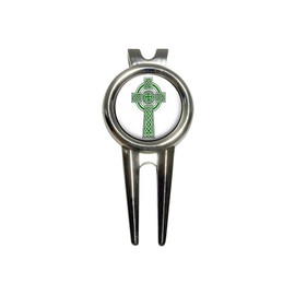 Celtic Christian Cross - Irish Ireland Scotland Scottish - Green White Golf Divot Repair Tool and Ball Marker