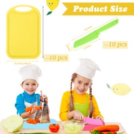 Yinkin 20 Pcs Kids Plastic Knife Set with Cutting Board Toddler Knife Tools, Including 10 Child Safe Knife 10 Chopping Board Kids Cooking Utensils for Cooking Club, Preschool