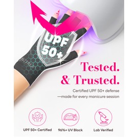 jozidea UV Gloves for Gel Manicures, UPF50+ UV Protection Gloves, Fingerless Design for Nails Protect Hands Anti Sun and UVA UVB light(Black-Regular Size)