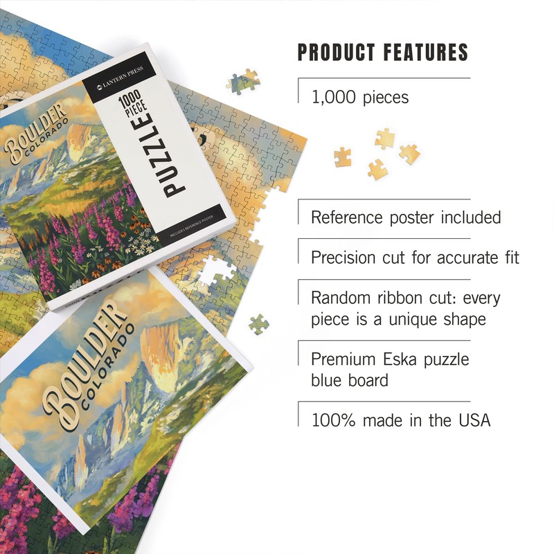 Lantern Press 1000 Piece Jigsaw Puzzle, Boulder, Colorado, Flatirons, Oil