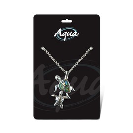 Puzzled Multi-Colored Aqua Sea Turtle Necklace, 18 Inch Fashionable Elegant Silver Chain Jewelry with Genuine New Zealand Paua Shell Pendant, Fashion Neck Accessory