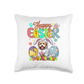 Happy Easter Cockapoo Cosplay Bunny Chocolate Eggs Owner Throw Pillow