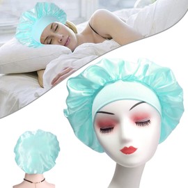 Hair Bonnet for Sleeping, Wide Band Satin Bonnet, Night Sleep Cap Silk Bonnet for Women Girls, Hair Care Sleeping Head Cover Elastic Hat Hair Bonnet for Black Hair Curly Hair (1pcs Light Blue)