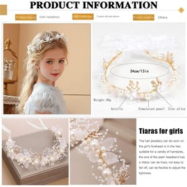 Flower Girl Headband for Wedding - Adjustable Rhinestone Pearl Tiara with Crystal Beads, Comfortable Hair Accessories for Kids 3+, Bridal Party/Birthday/Pageant