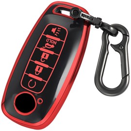 Kirsnda Key fob Cover case with Metal Keychain Compatible with Nissan,Soft TPU Protection Key Shell/Skin,5 Buttons Compatible with 2023 2024 Pathfinder Rogue Remote Key(Red)