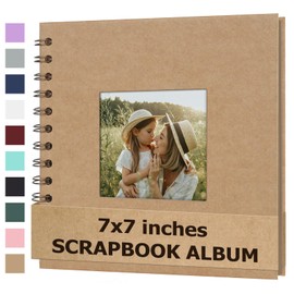 Scrapbook Album 7x7 Inches Photo Album Hardcover Kraft with Window Scrap Book Blank Memory Book for Baby Wedding Guest Book Couples Graduation Travel DIY Anniversary, 40 Pages Brown