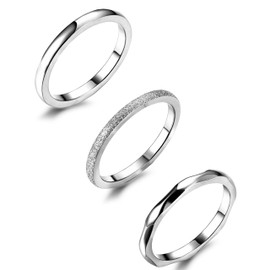 JOERICA 3Pcs 2mm Stainless Steel Women's Stackable Eternity Ring Band Engagement Wedding Ring Set 4-9 (Stainless-Steel, Silver Tone, 9)