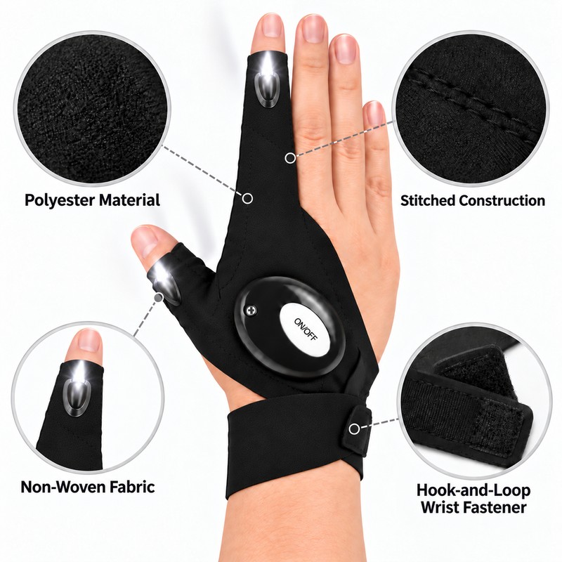 LED Fingerless Glove for Night Tasks – Hands-Free Light with