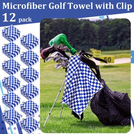 SmoothNovelty 12 Pcs Golf Towels Bulk for Bags Microfiber Waffle Pattern Golf Towel with Clip 16'' x 16'', Ultra Absorbent Quick-Dry, Mini Tournament Yoga Fitness Men's Gifts(Sapphire Blue)