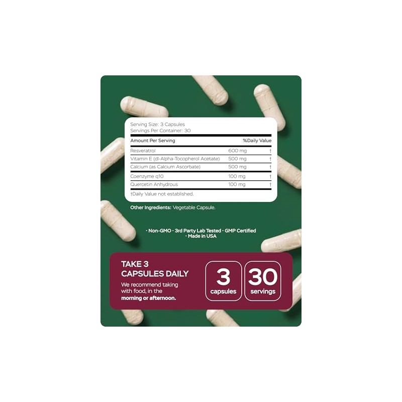 4well Products Complejo Suplemento Resveratrol 1800 Coq10 Quercetina Vitamina Ascorbato
