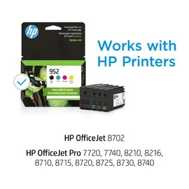 HP 952 Black, Cyan, Magenta, Yellow Ink Cartridges (4-Pack) | Works OfficeJet 8702, OfficeJet Pro 7720, 7740, 8210, 8710, 8720, 8730, 8740 Series | Eligible for Instant Ink | X4E07AN