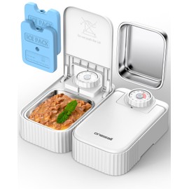 oneisall 2-Meal Automatic Cat Feeder for Wet & Dry Food, Wet Cat Food Dispenser with 2 Ice Packs and Stainless Steel Bowl, Automatic Pet Feeder for Cats and Small Dog with 48H-Timer