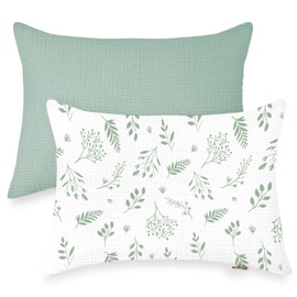 Toddler Pillowcases for 13"x18" Pillow 2 Pack, Muslin Small Toddler Baby Kids Travel Pillow Covers for Boys Girls with Envelope Closure (Leaf C & Sage, 13 x 18 Inch)
