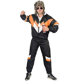Foxxeo 80s Costume for Adults Premium 80s Tracksuit Assi – Men's Size S–XXXXL – Carnival Suit, Colour Black Orange White, Size: M.