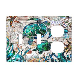 Beach Sea Turtle Ocean Theme 3-Gang 2-Toggle 1-Duplex Receptacle Combination Light Switch Decorative Triple Combo Device Switches/Rocker Outlet Covers and Wall Plate