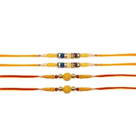 Set of Four Rakhi Thread Swastik & Rudraksha Rakhi for Brother Rakhi for Brother and bhabhi Handmade Rakhi Indian Rakhi Multi Design and Assorted Color(Size 13nch)