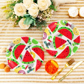 AMZPTBOY Watermelon Party Supplies,20 7'' Plates,20 Napkins, Watermelon Disposable Tablecloths,for One in A Melon Party Supplies,Kid's Watermelon Birthday Party DecorationsSummer Picnic Baby Shower