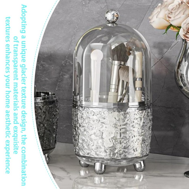 Dust-Proof Makeup Brush Holder,360° Rotating Makeup Organizer,5 Slot Makeup Brushes