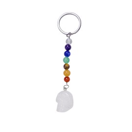 RECKSI Skull Crystal Stone Keychain Chakra Healing Skeleton Key Chain for Women and Men Keychains for Car Keys, Cute Bag Charms for Handbags, Rock Crystal
