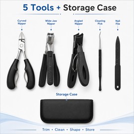 5-Piece Ingrown Toenail Tool Kit for Home Nail Care – Curved Jaw Clippers with Portable Storage Case
