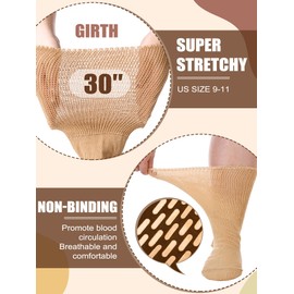 8 Pairs Extra Wide Socks Non Slip for Swollen 30 Lymphedema Edema Socks Calf Cast Bariatric Socks Neuropathy Loose Socks(Brown Serials, 9-11)