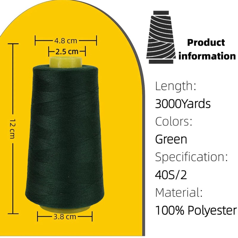 3000Yard Ink Green Sewing Thread,Polyester Sewing Machine Thread Fpr Clothes,